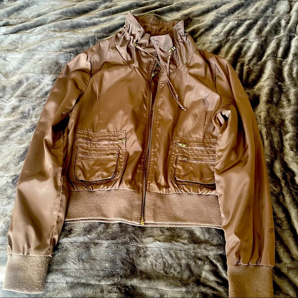 Black Rivet Women’s Brown Bomber Jacket Sz L